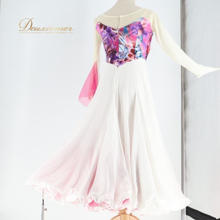 社交ダンス 衣装 ワンピース ドレス スタンダード フロート レース 白