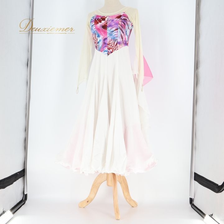 社交ダンス 衣装 ワンピース ドレス スタンダード フロート レース 白