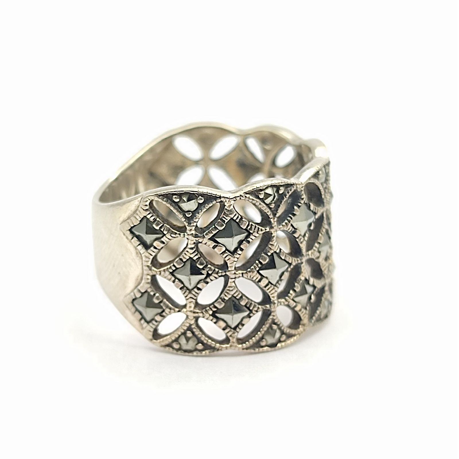 美品】碌山 ロクザン パイライトワイドリング 透かし SILVER シルバー