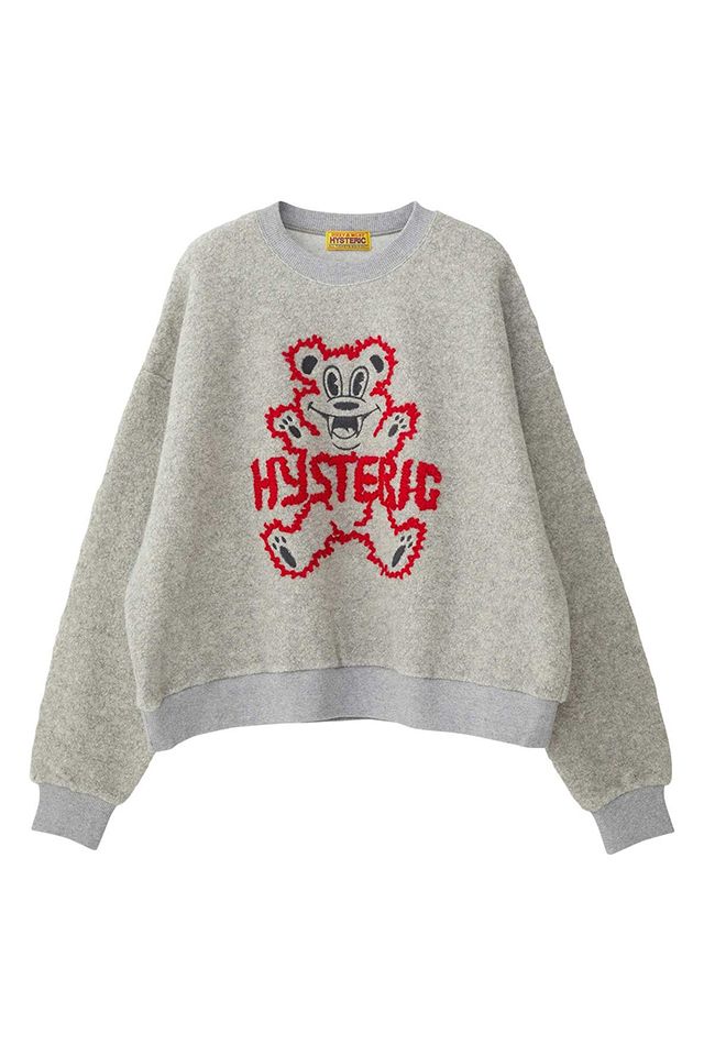 GLAMOUR ヒステリックグラマー FIRE BEAR刺繍 オーバーサイズスウェット TOP GRAY レディース