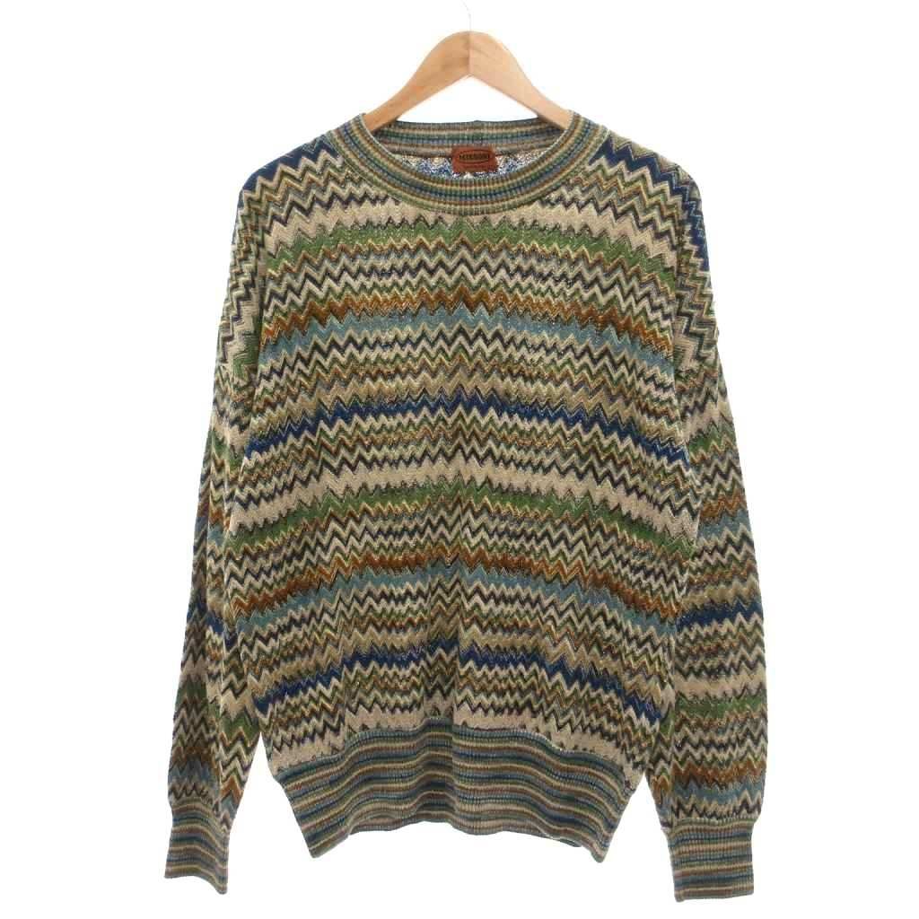 ミッソーニ MISSONI ニット セーター 長袖 50 緑系 総柄 マルチカラー