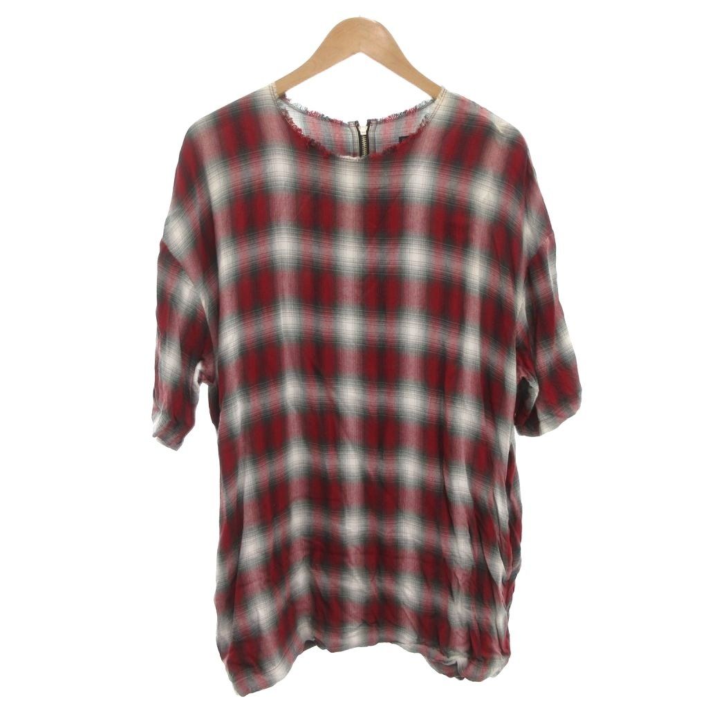 ラグスマックレガー Rags Mcgregor ビッグシルエット カットソー M 赤 レッド 五分袖 バックジップ チェック柄 |FF