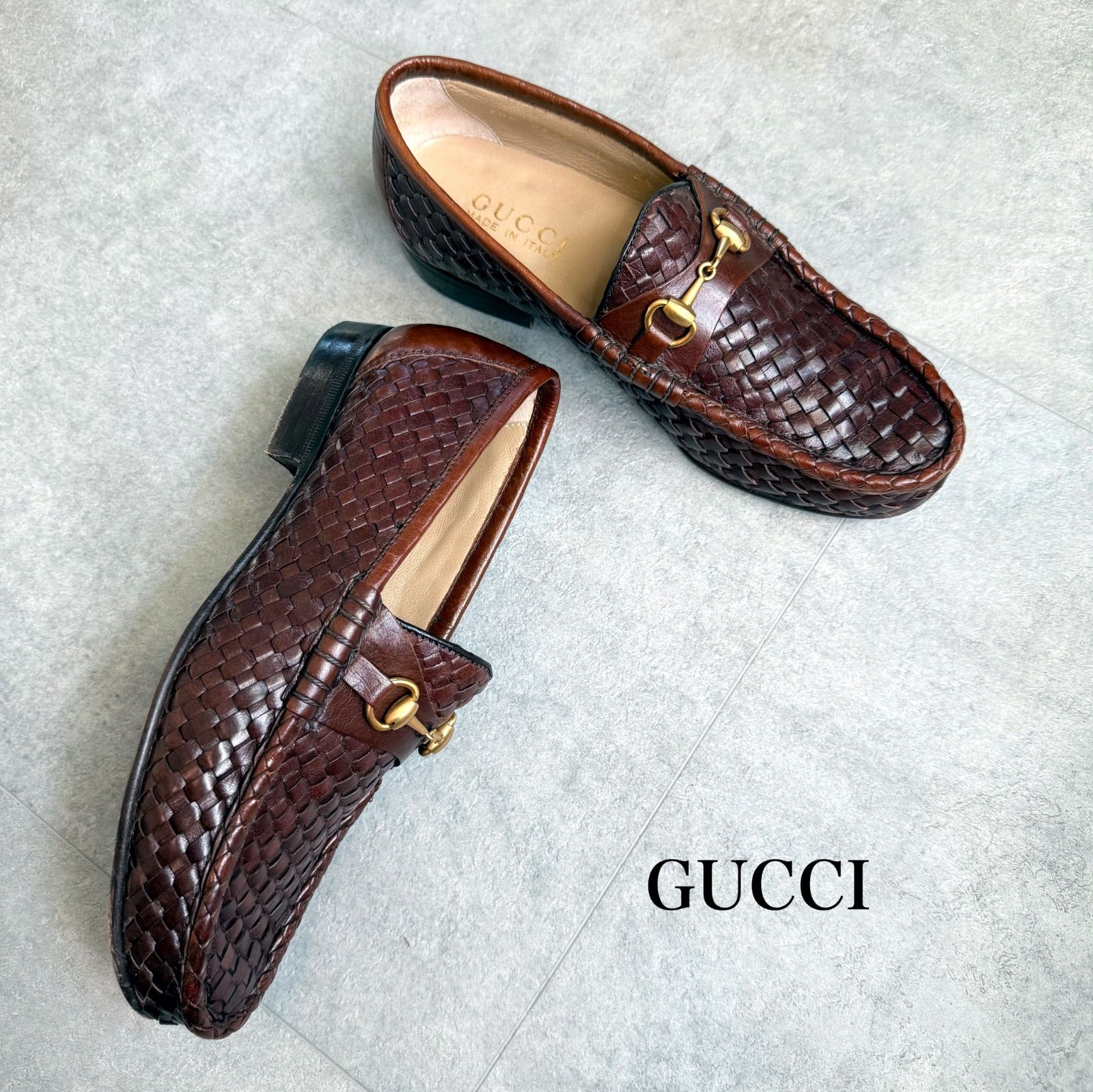 GUCCI グッチ ホースビットローファー 編み込みデザイン レザー