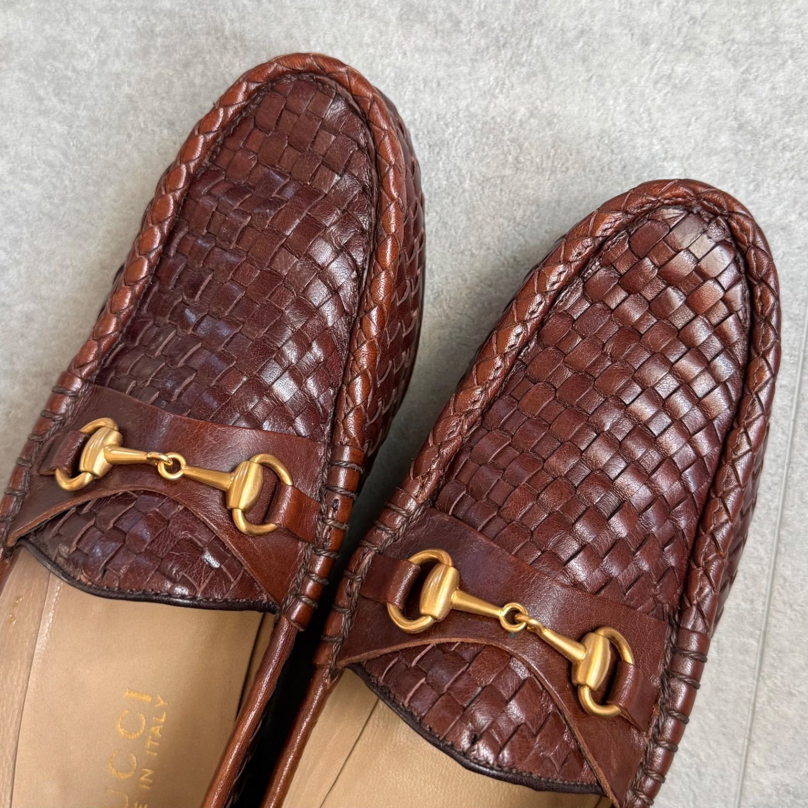GUCCI グッチ ホースビットローファー 編み込みデザイン レザー