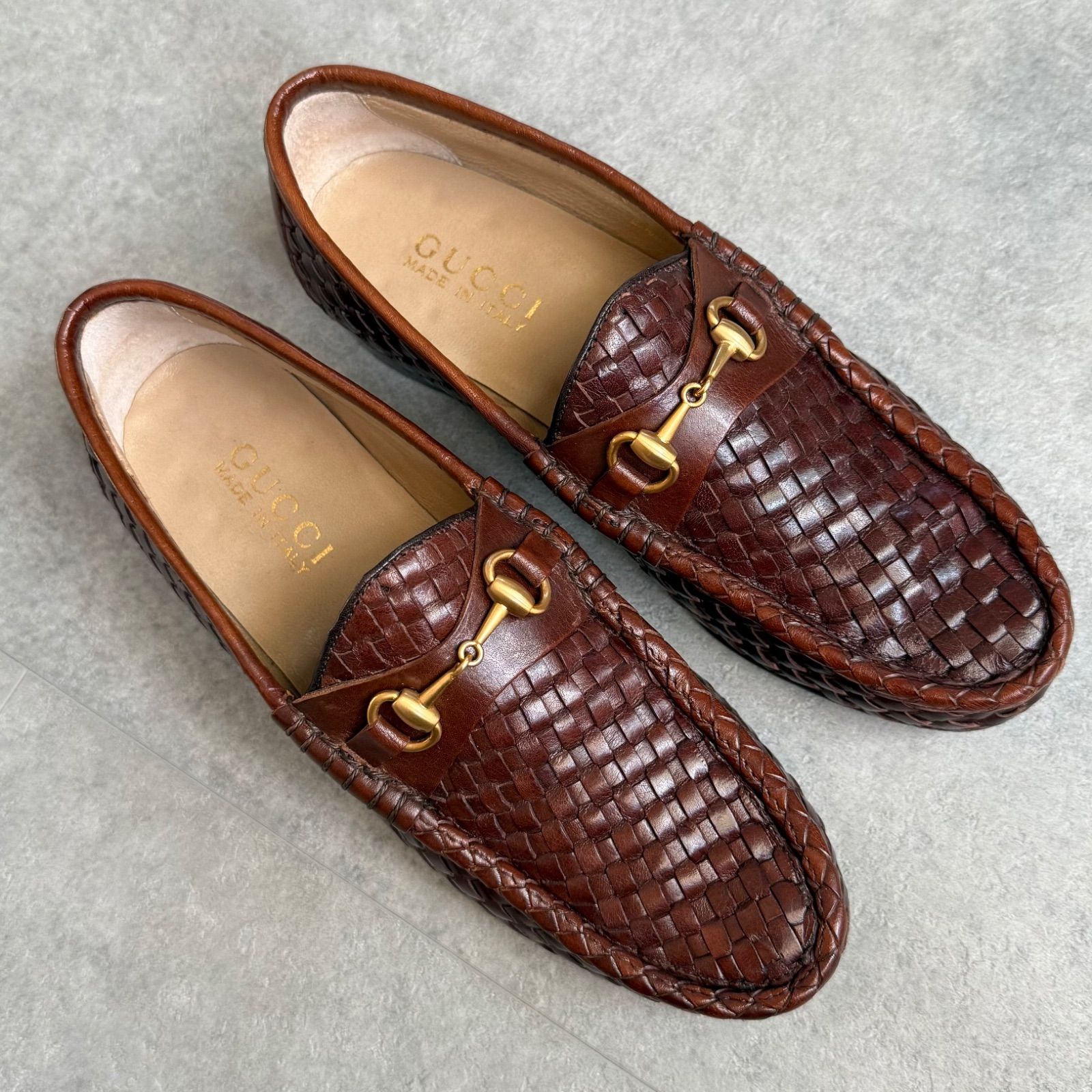 GUCCI グッチ ホースビットローファー 編み込みデザイン レザー