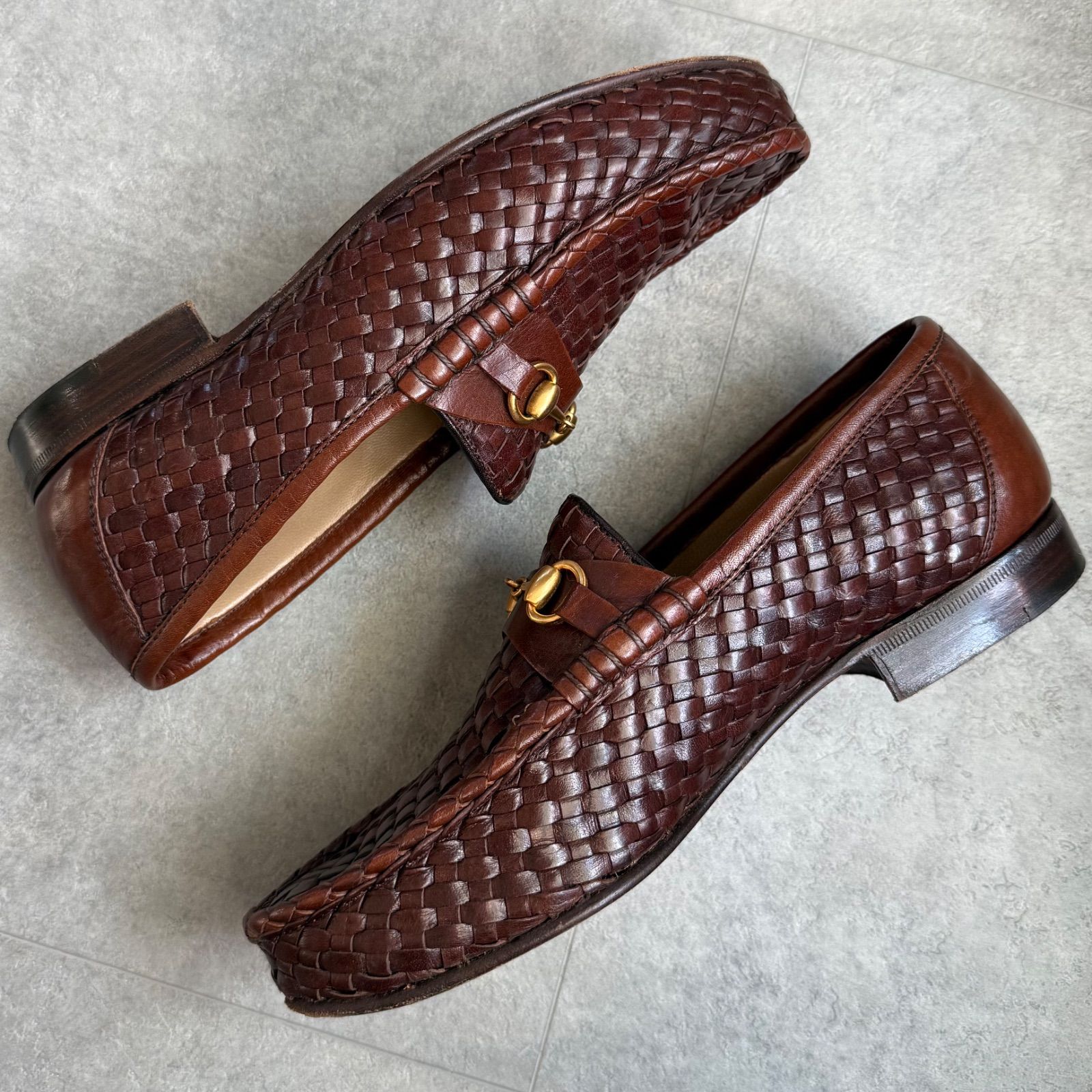 GUCCI グッチ ホースビットローファー 編み込みデザイン レザー