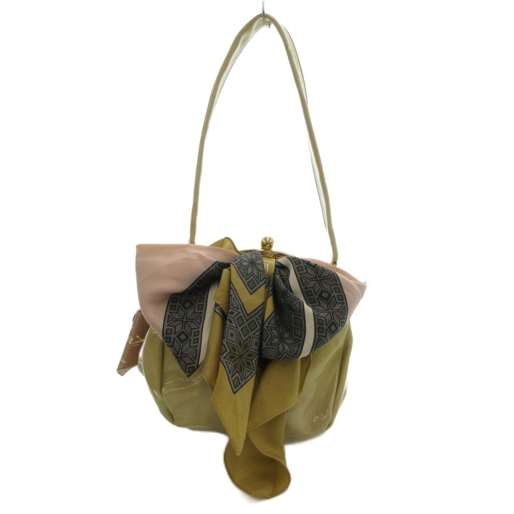 Sweet Heart by Lie Down I Think Love You ショルダーバッグ がま口 スカーフ エナメル ベージュ FF