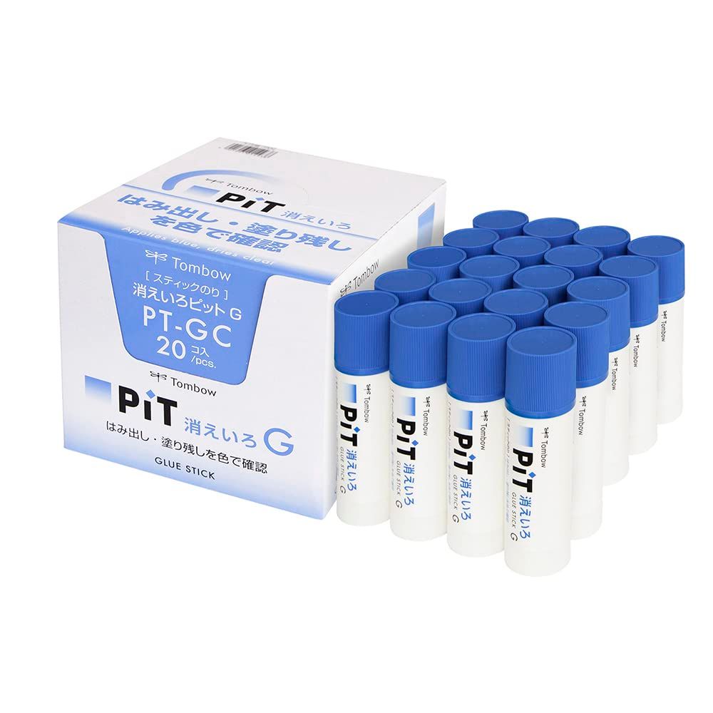 トンボ鉛筆 スティックのり 消えいろPiT Gサイズ 塗り色が消える 40 g 20本 PT-GC-20 P