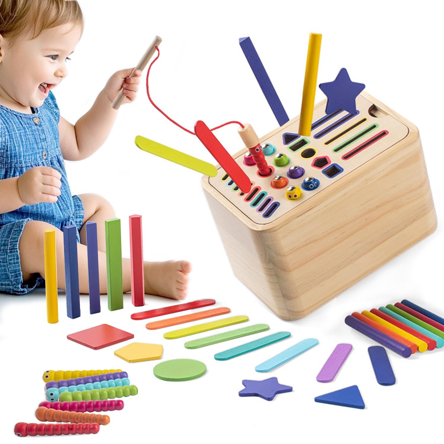 新品 モンテッソーリ 知育玩具 3歳 おもちゃ 木 赤ちゃん 玩具 人気 マルチ挿し釣りボックス 手眼協調能力 色形状空間認識 集中力 男の子 女の子 プレゼント