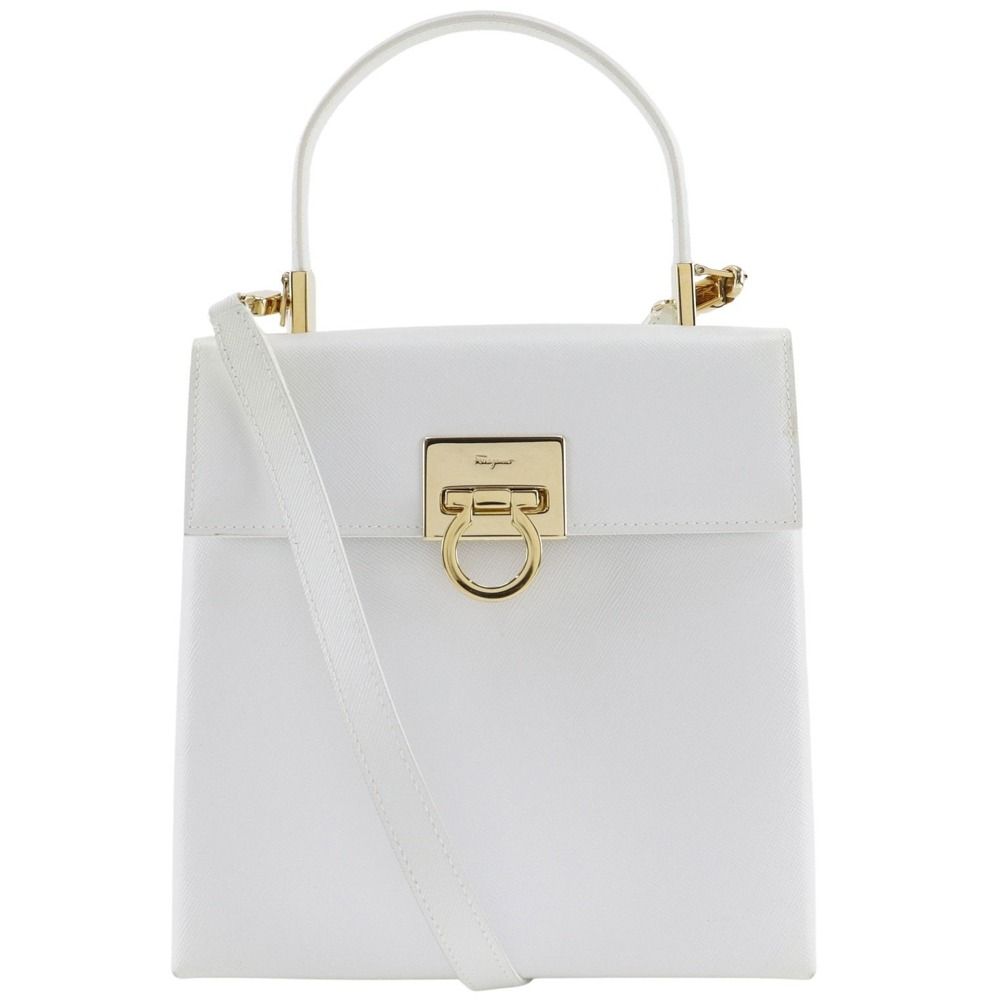 Salvatore Ferragamo サルヴァトーレフェラガモ ガンチーニ 2 WAYショルダー AQ-21 0160 レザー 白 レディース ハンドバッグ