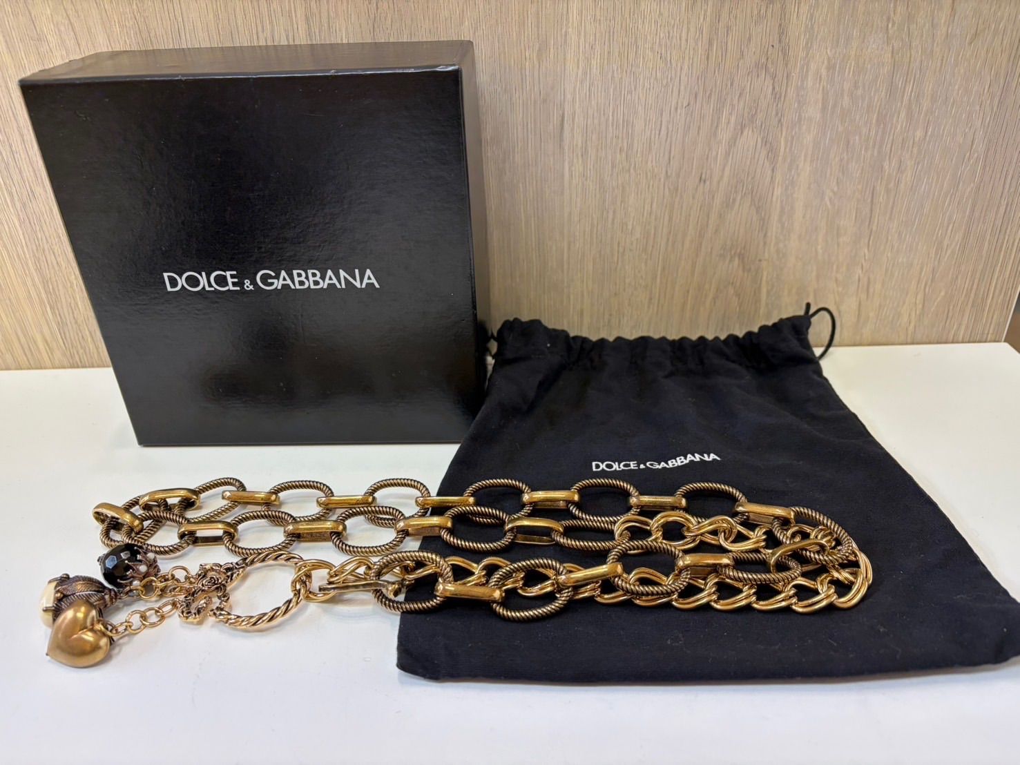 品 DOLCE - GABBANAドルチェ-ガッバーナ ハートチャーム付き チェーンベルト ゴールド ドルガバ D-G ファッション小物 アクセサリー ベルト き