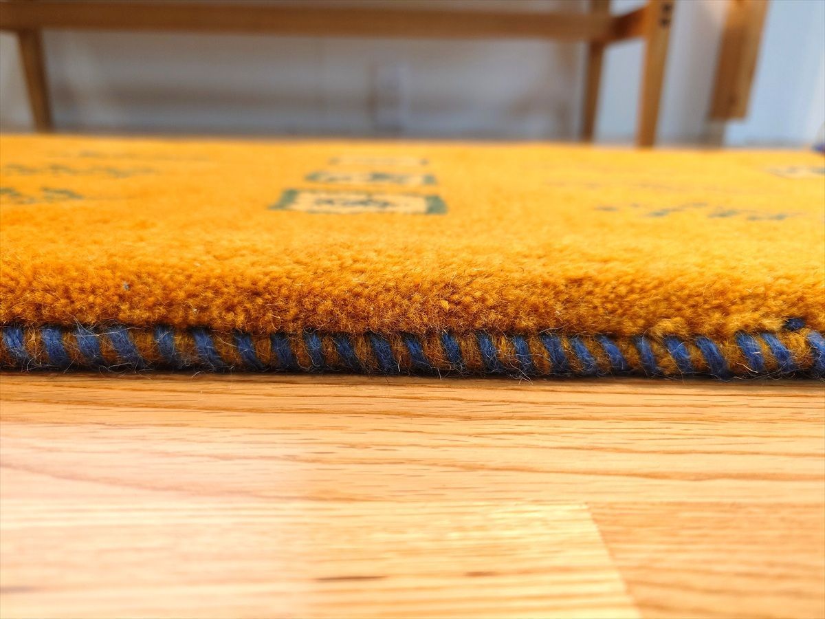 ペルシャ ギャッベ ミニランナー 115x44cm 黄色 パネル 生命の木 ヤギ