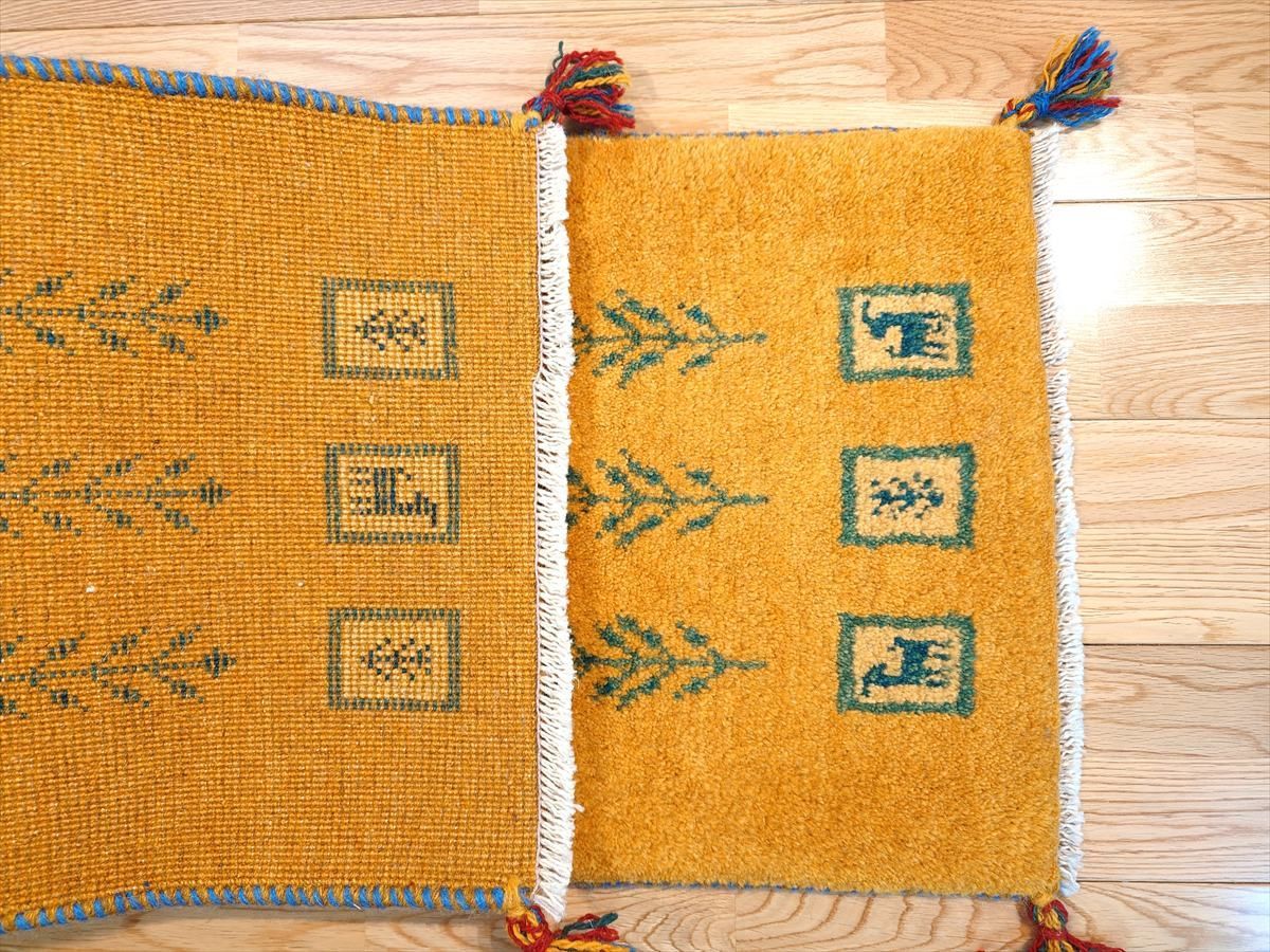 ペルシャ ギャッベ ミニランナー 115x44cm 黄色 パネル 生命の木 ヤギ