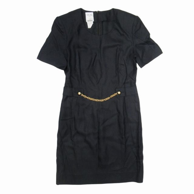 【中古】美品 vintage オールドセリーヌ CELINE トリオンフ 金ボタン 半袖 ワンピース セミタイトシルエット 膝丈 美品 vintage オールドセリーヌ CELINE トリオンフ 金ボタン 半袖
