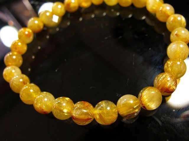 太 繁栄を呼ぶ 天然宝石 金ルチル ブレスレット7.5 mm 〇Ｔa 713