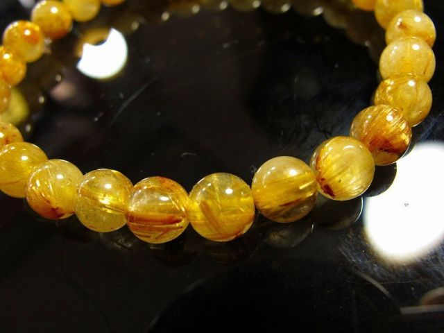 太 繁栄を呼ぶ 天然宝石 金ルチル ブレスレット7 5 mm 〇Ｔa 713