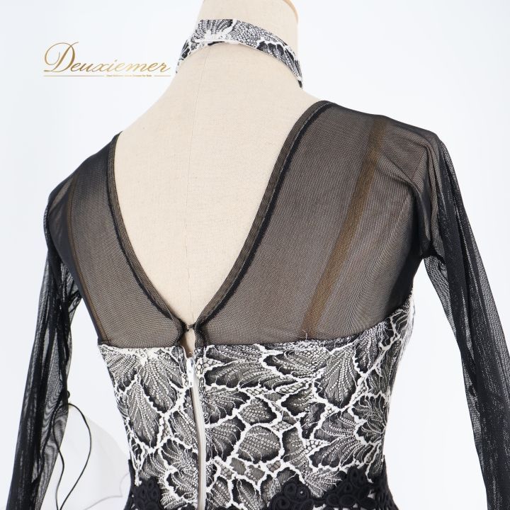 社交ダンス 衣装 スタンダード ドレス ワンピース 白 黒 レース 高級感