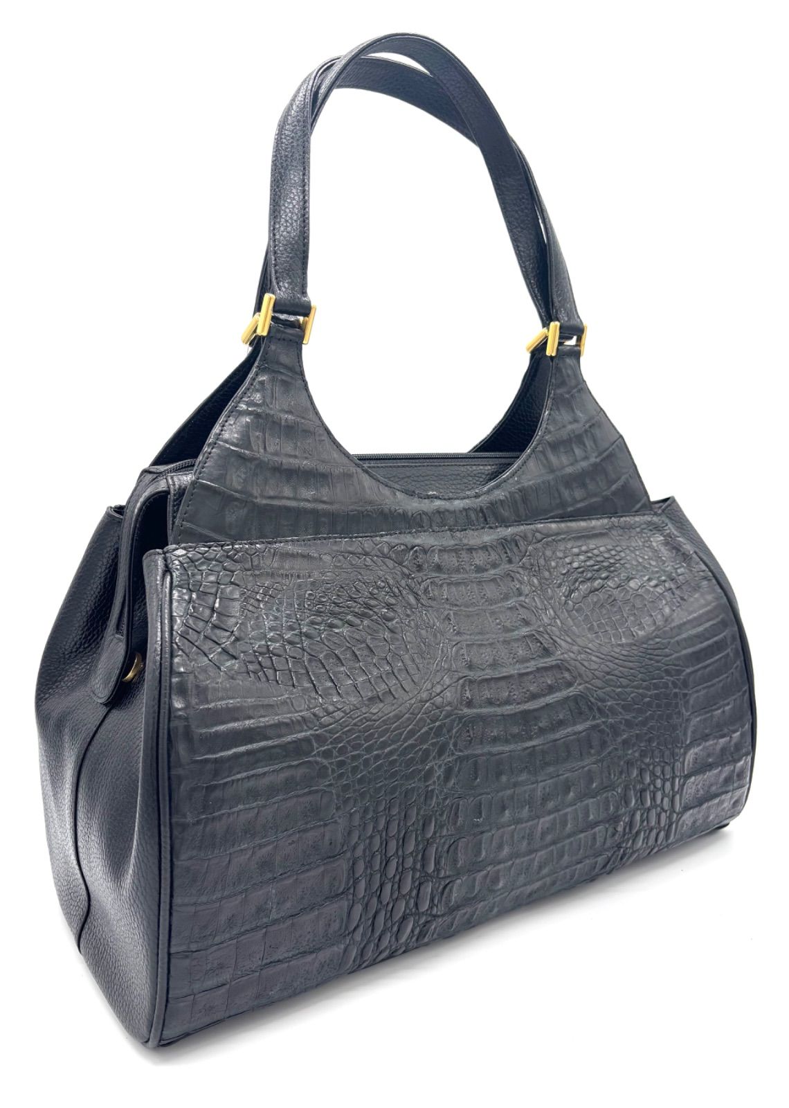 希少　美品　ワニ　カイマン　2way バンド　ショルダー バッグ 美品】高級カイマンレザー ワニ革 ハンドバッグ 2way ショルダーバッグ