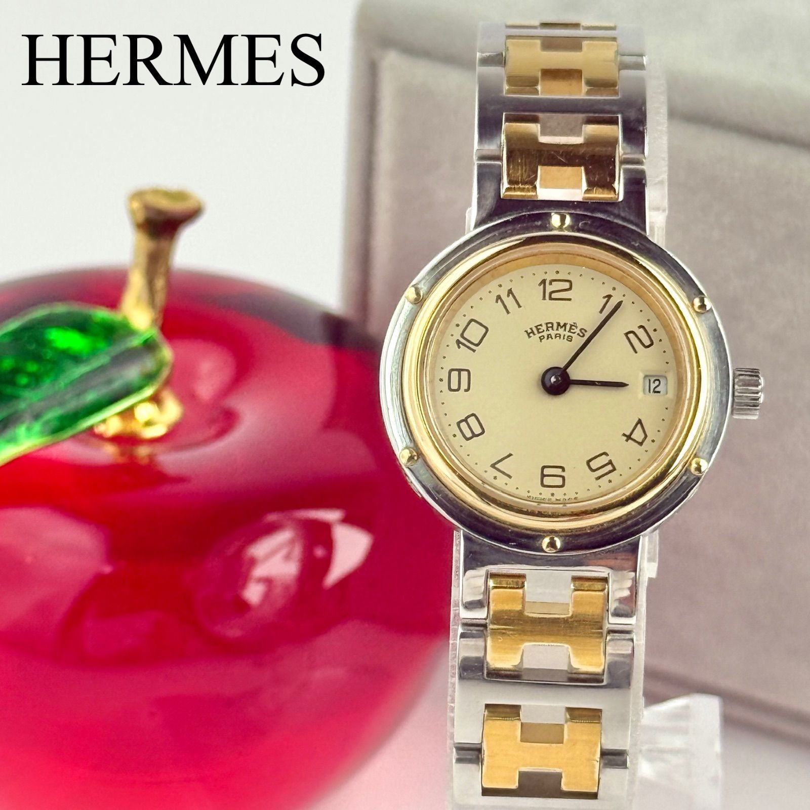 エルメス クリッパー Hベルト デイト 新品電池 レディース 腕時計 223