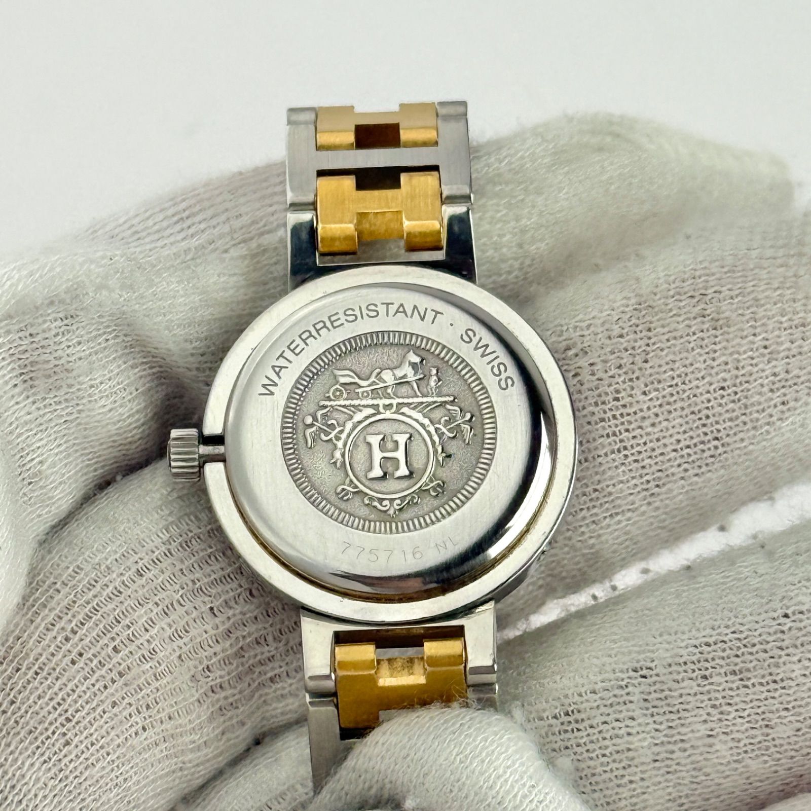 エルメス クリッパー Hベルト デイト 新品電池 レディース 腕時計 223