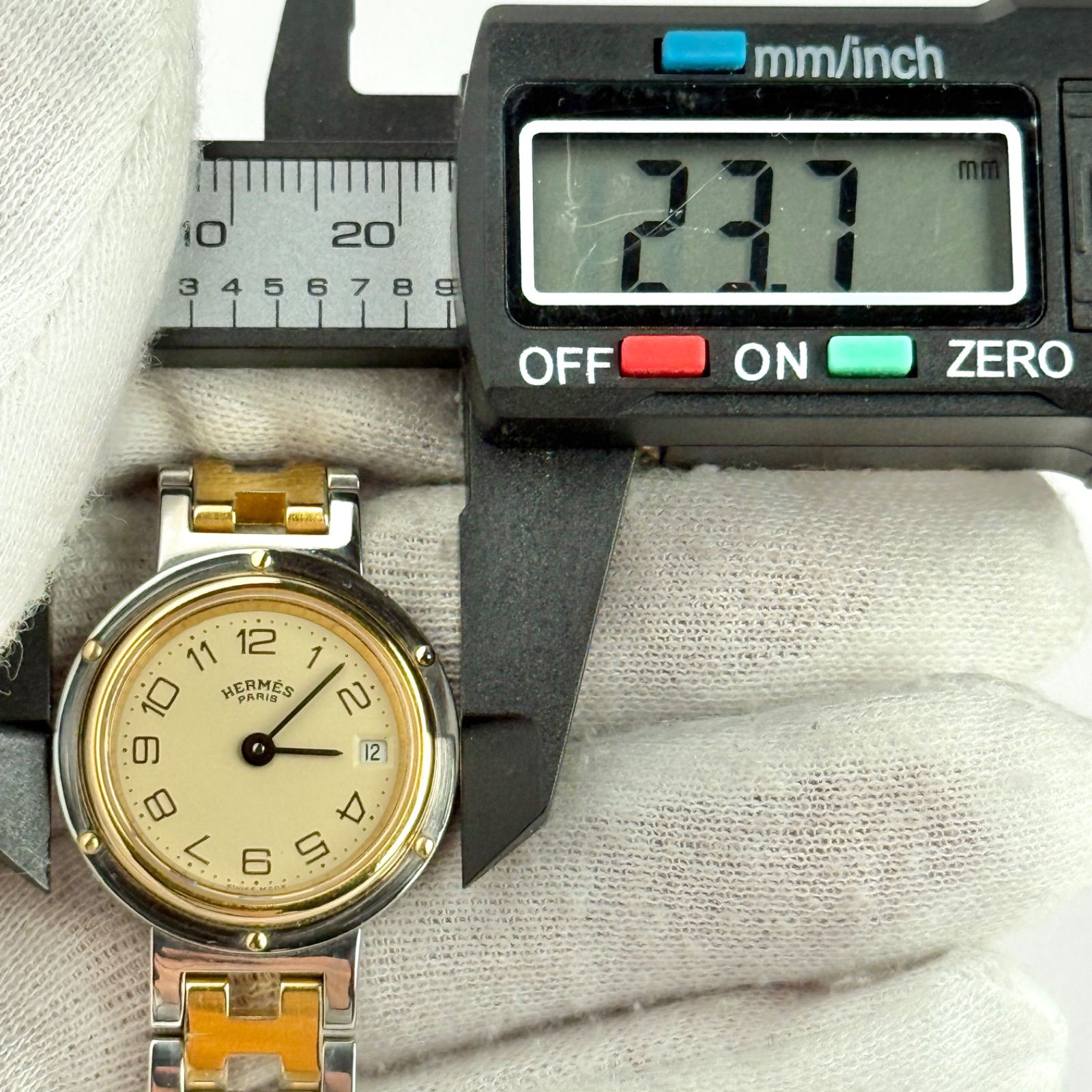 エルメス クリッパー Hベルト デイト 新品電池 レディース 腕時計 223