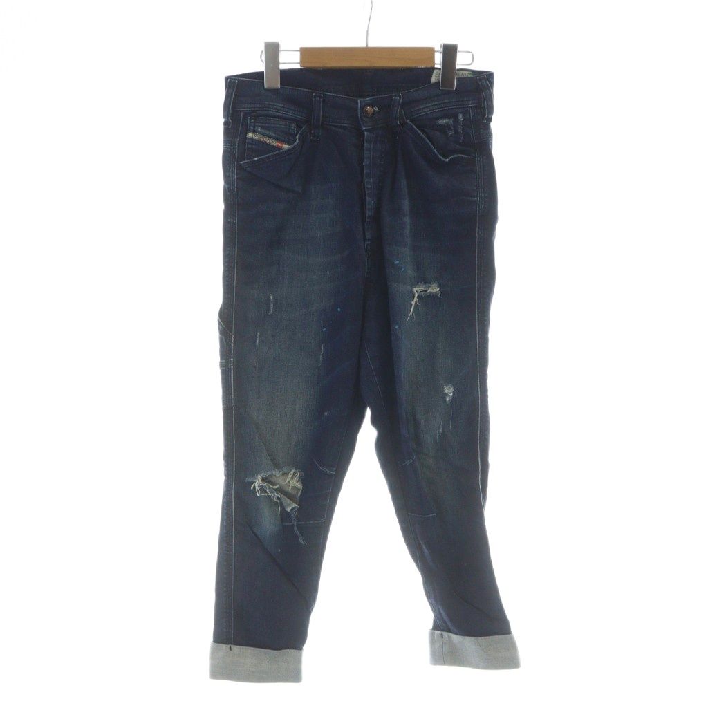 ディーゼル DIESEL WASH 0067 V STRETCH TINTSIE デニムパンツ ジーンズ ボタンフライ ロゴ ペイント加工 ダメージ加工 W 24 紺 ネイビー GY 18 MQ