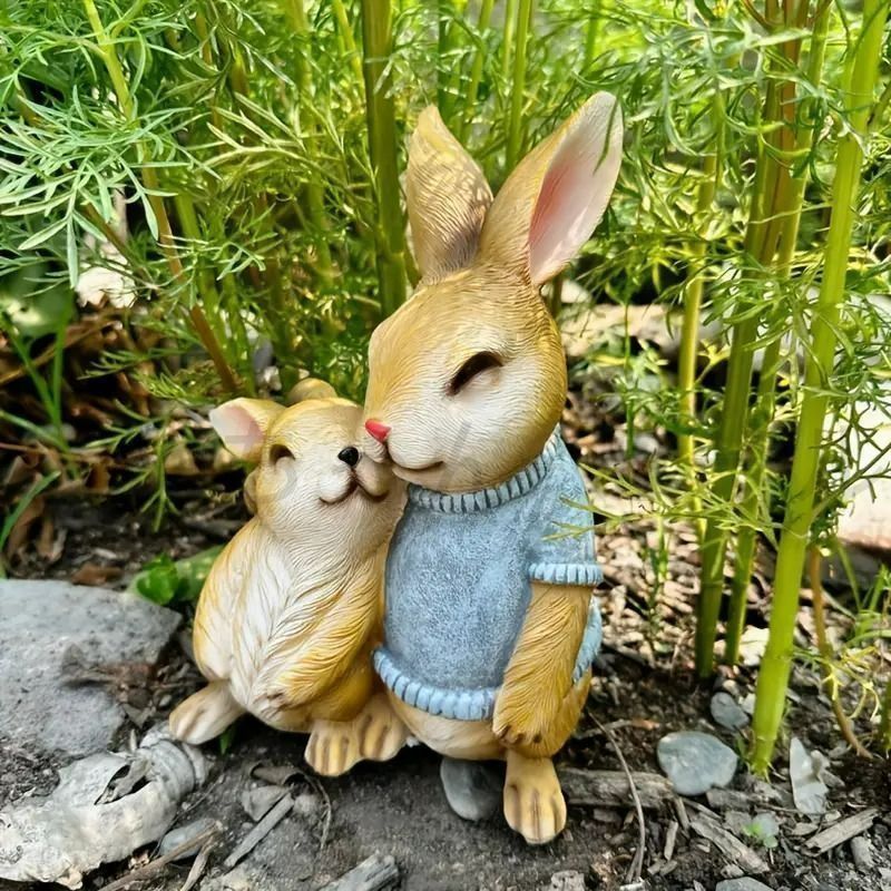 ガーデンオブジェ うさぎ カップル 庭 置物 デコ アニマル ウサギ