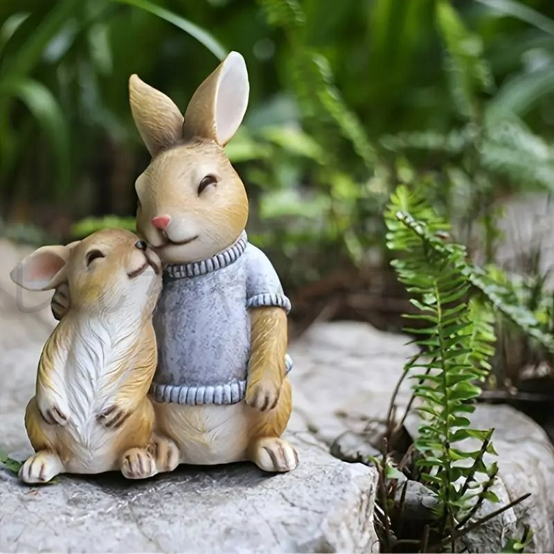 ガーデンオブジェ うさぎ カップル 庭 置物 デコ アニマル ウサギ