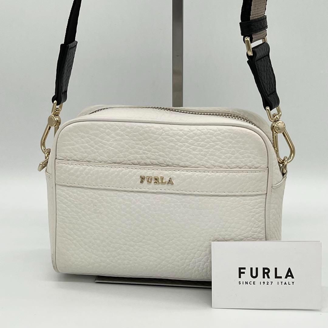 美品】FURLA アヴリル シボ革 クロスボディ ミニバッグ アイボリー