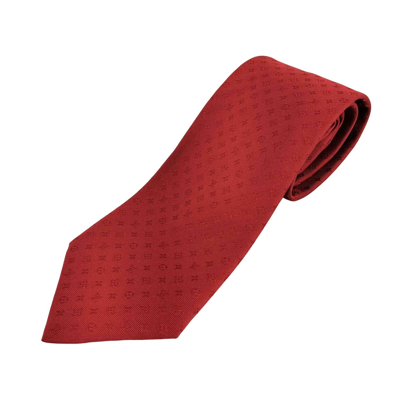 LOUIS VUITTON シルク100% ネクタイ　レッド系 ルイヴィトン LOUIS VUITTON シルク100総柄ネクタイ メンズ 表記無