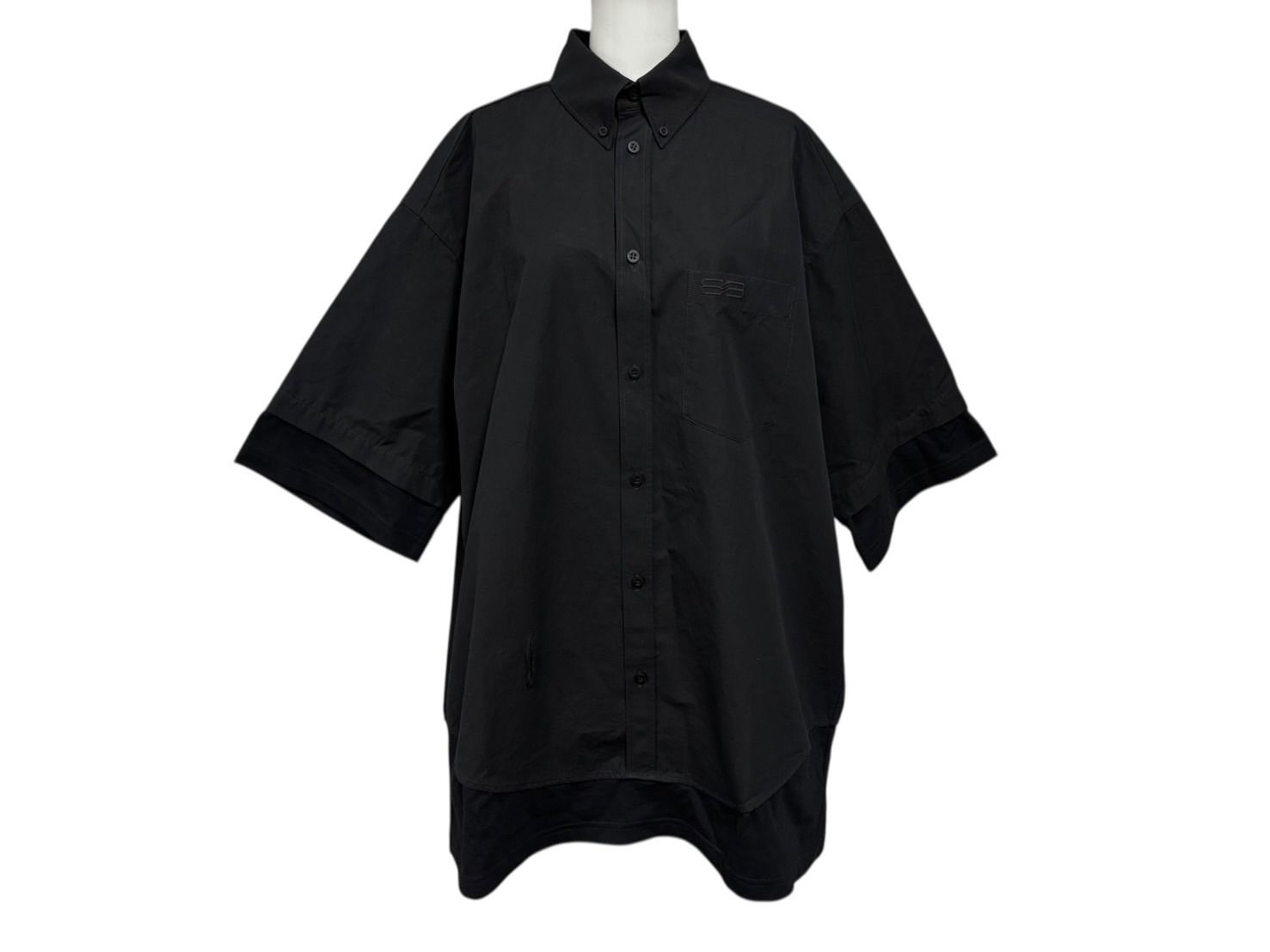 バレンシアガ 半袖シャツ ロゴ エンブロイダード 690395 イタリア製 コットン ブラック サイズ38 4 b 008755