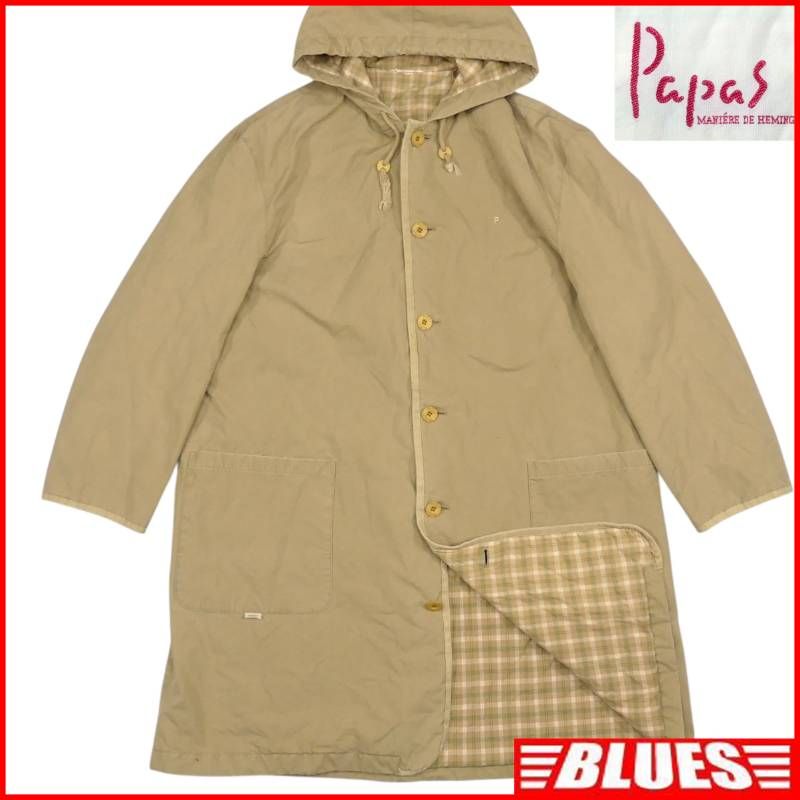 Papas パパス ステンカラーコート L フード付き メンズ コットン