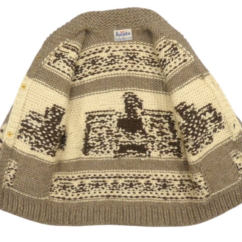 カウチンセーター kanata ニット XL カナダ製 カナタ 茶 ベージュ 生成