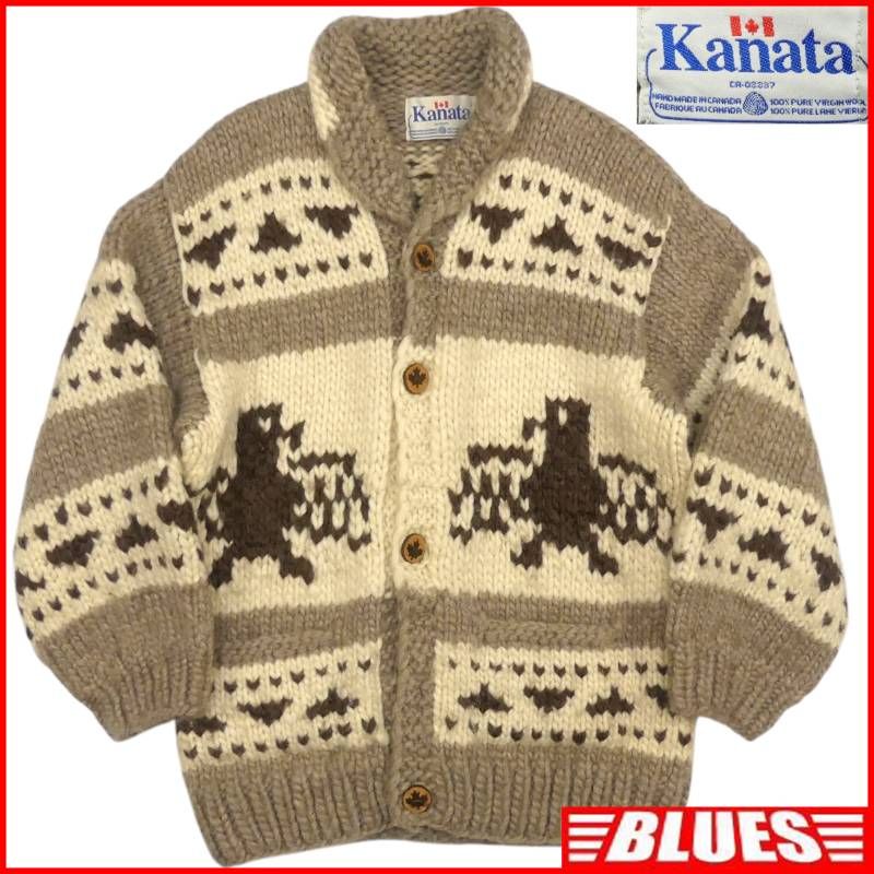 カウチンセーター kanata ニット XL カナダ製 カナタ 茶 ベージュ 生成