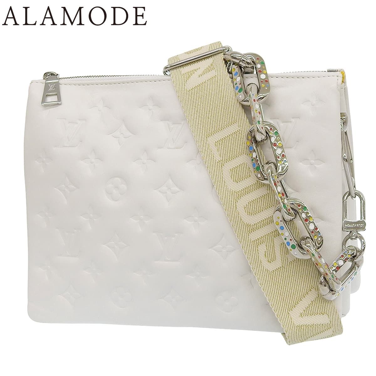 LOUIS VUITTON(ルイ・ヴィトン) LV x YK クッサンPM ショルダーバッグ トート 肩掛け 斜め掛け クラッチ 草間彌生 コラボ 水玉 ドット マルチカラー ラムレザー ホワイト白 イエロー黄 シルバー金具 M21619 レディース 40802161717【中古】【アラモード】 LOUIS VUITTON(ルイ・ヴィトン) LV x YK クッサンPM ショルダーバッグ