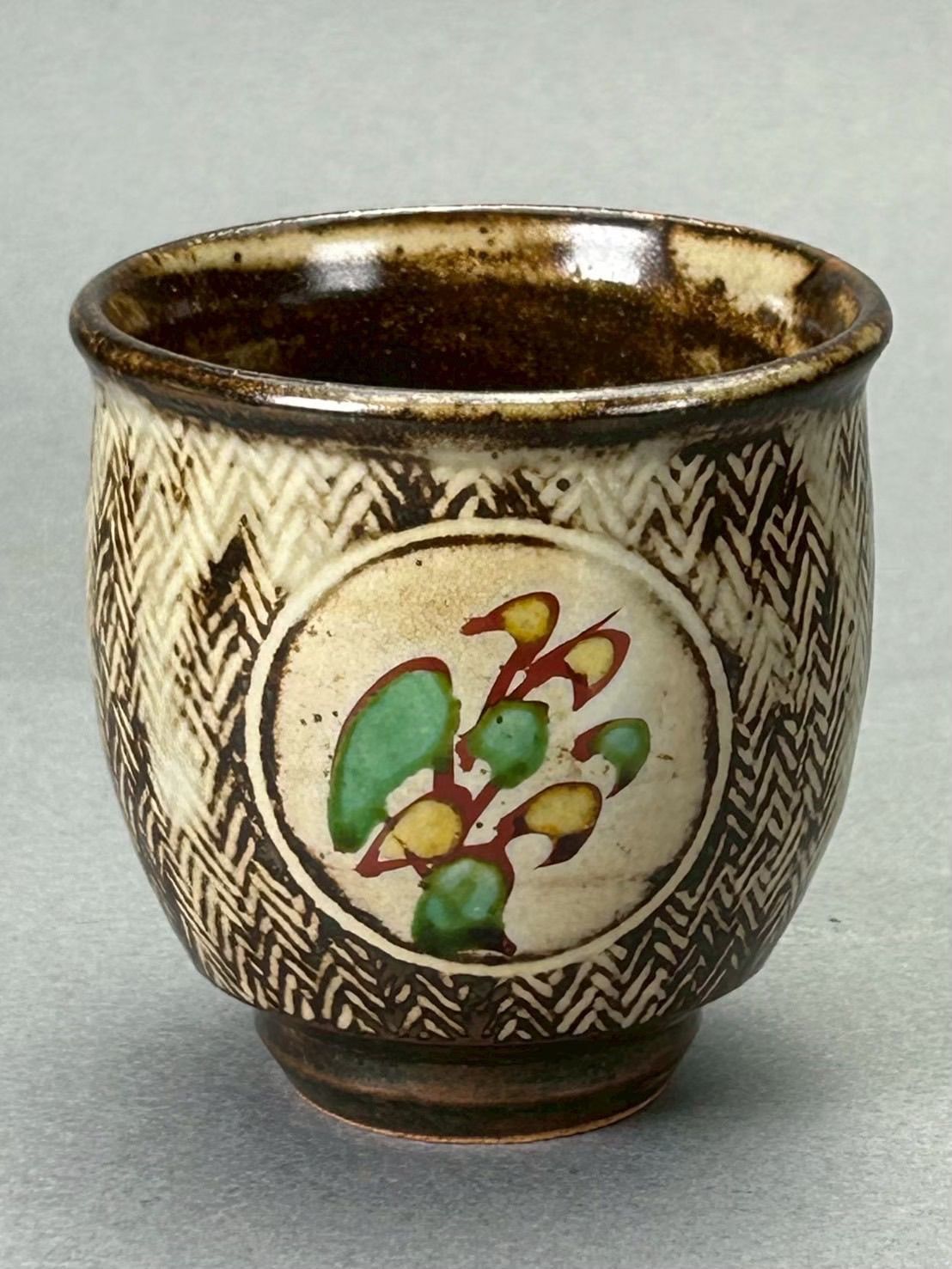 幽玄 益子焼 人間国宝 島岡達三 象嵌赤絵湯呑 共箱 茶道具 ぐい呑み 盃