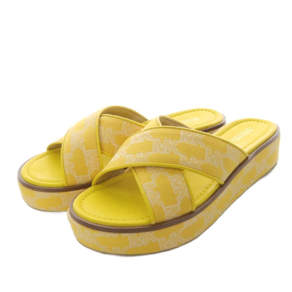 マイケルコース MICHAEL KORS サンダル ウエッジソール プラットフォーム 厚底 ロゴ 7 5 イエロー YO 17 GY 11