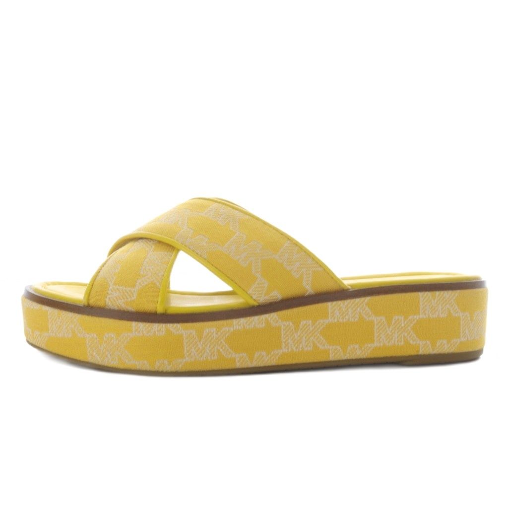 マイケルコース MICHAEL KORS サンダル ウエッジソール プラットフォーム 厚底 ロゴ 7.5 イエロー YO 17 GY 11