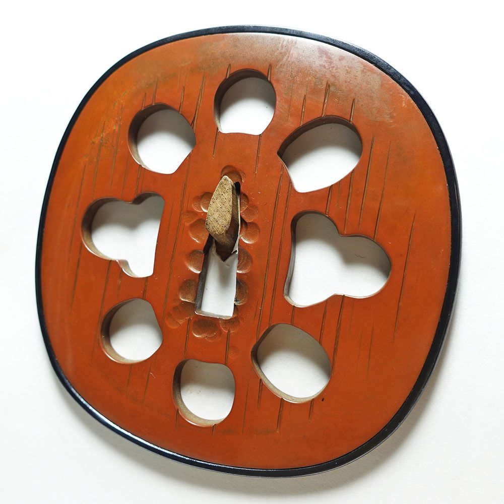 無銘の鉄鍔 海江戸中期 大鉄鍔 唐草図 金銀象嵌 無銘 刀