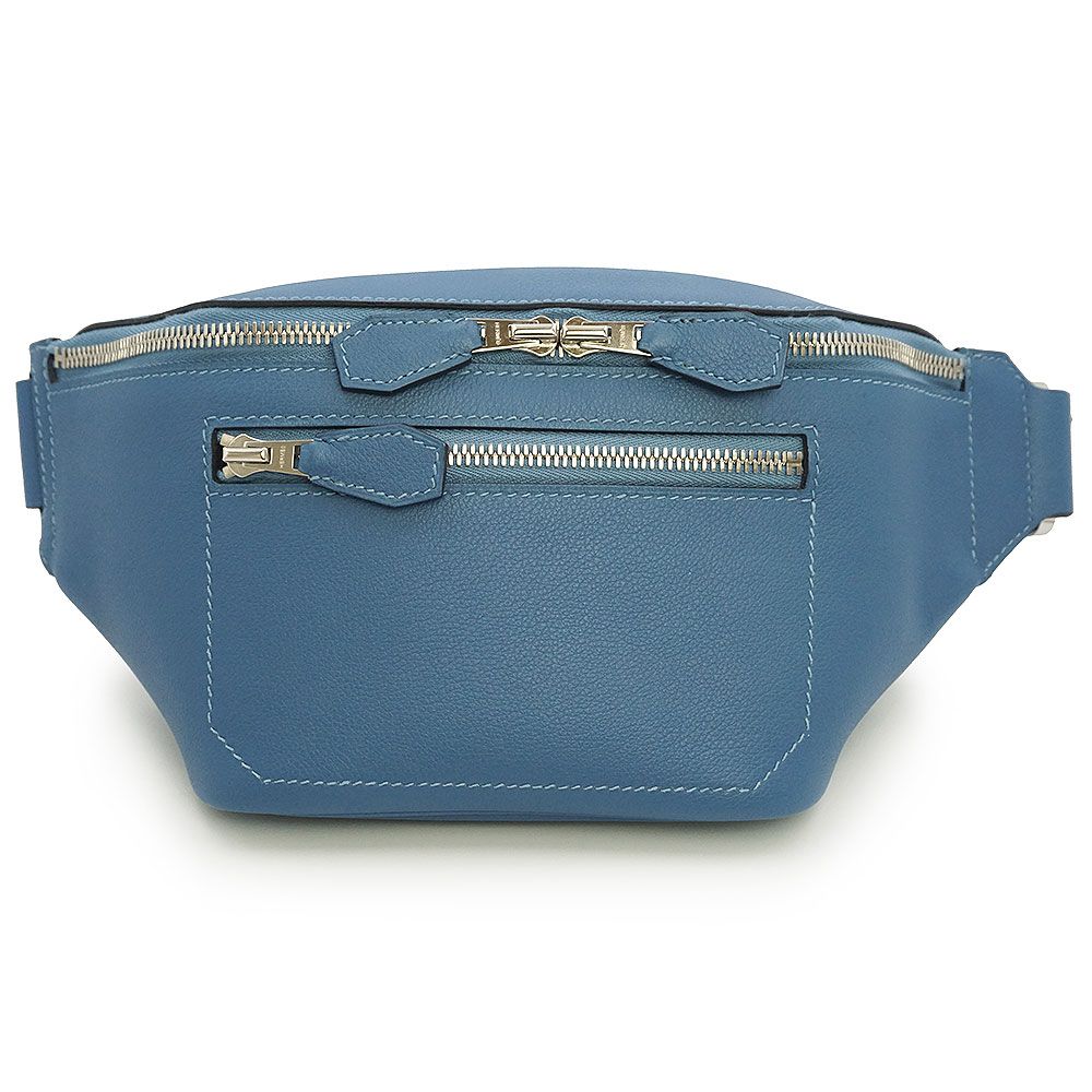 エルメス シティスライド クロス PM ウエスト ショルダー ボディバッグ 斜め掛け ヴォーエバー レザー アズール ブルー シルバー金具 C刻印 HERMES