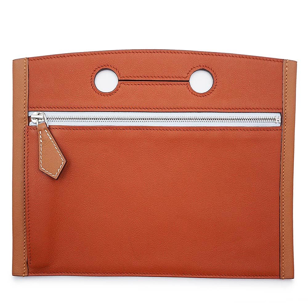 エルメス バッグポケット マティック バーキン 25 外付け 小物入れ ポーチ ヴォースイフト レザー ゴールド キュイーヴル ブルーブリュム フォーヴ ブラウン シルバー金具 U刻印 HERMES