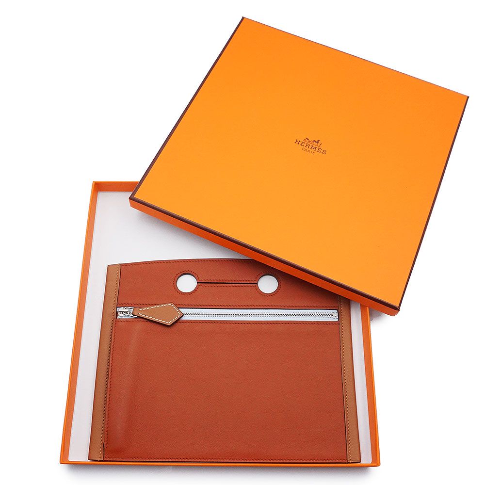 エルメス バッグポケット マティック バーキン 25 外付け 小物入れ ポーチ ヴォースイフト レザー ゴールド キュイーヴル ブルーブリュム フォーヴ ブラウン シルバー金具 U刻印 HERMES