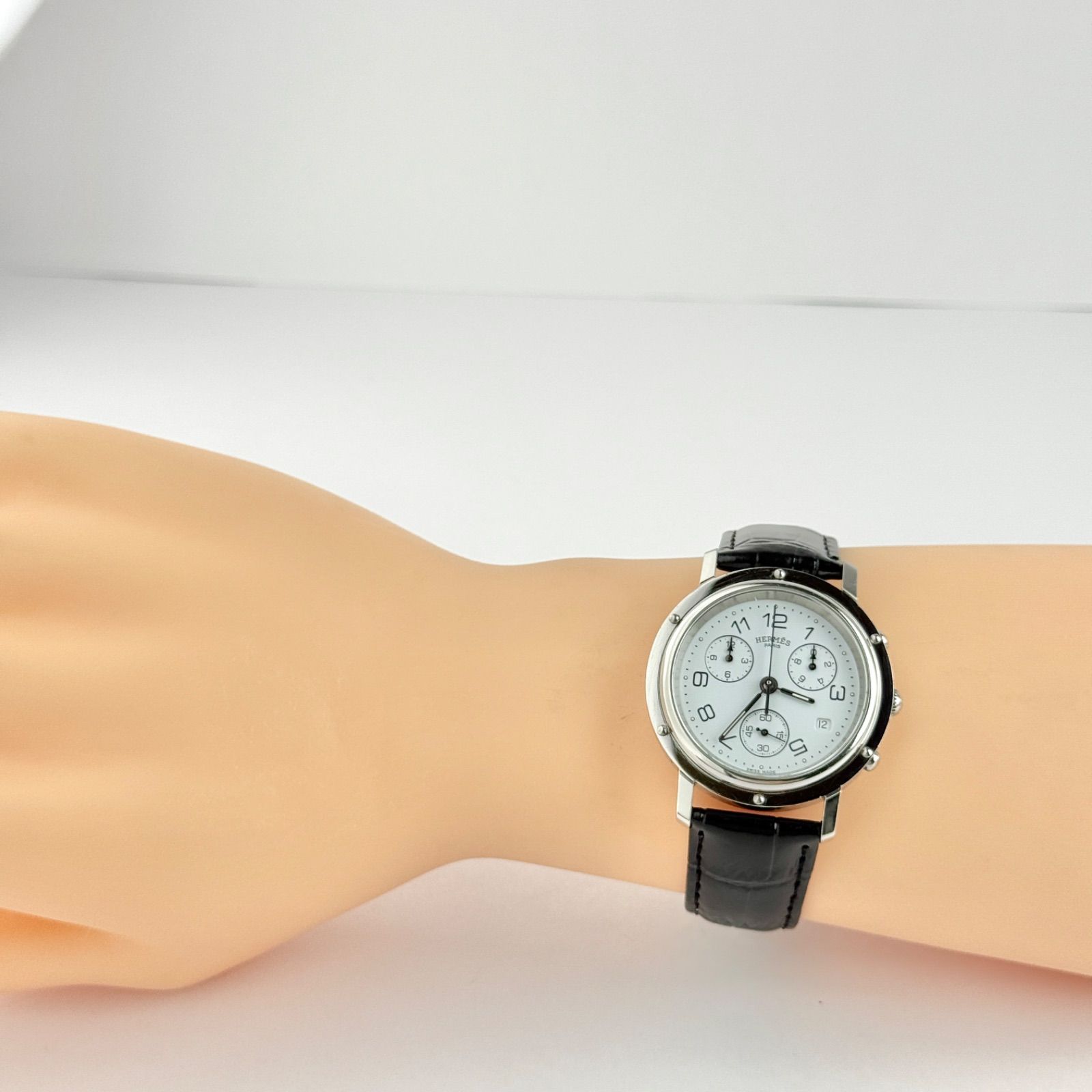 エルメス クリッパー クロノグラフ 新品ベルト 新品電池 メンズ 腕時計