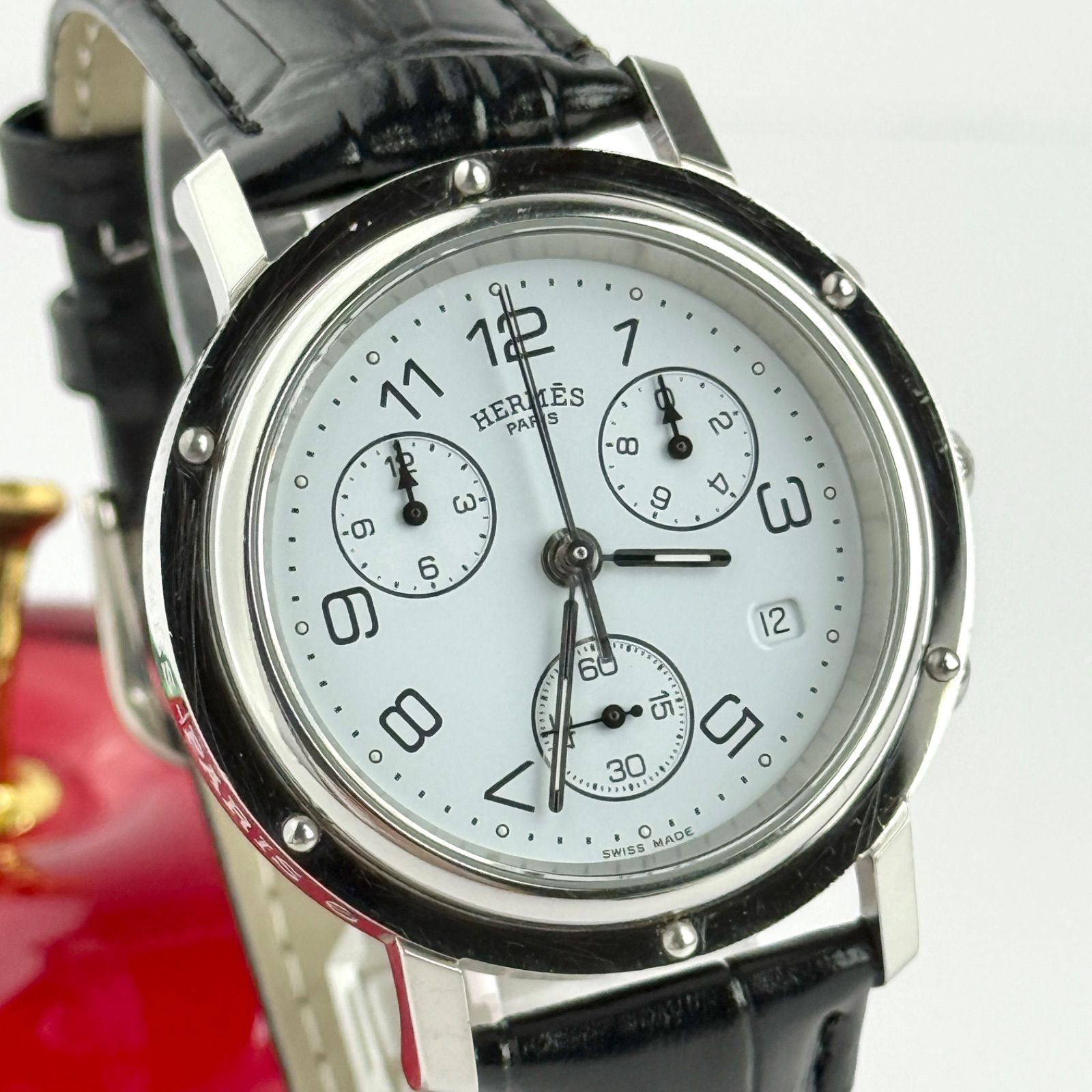 エルメス クリッパー クロノグラフ 新品ベルト 新品電池 メンズ 腕時計