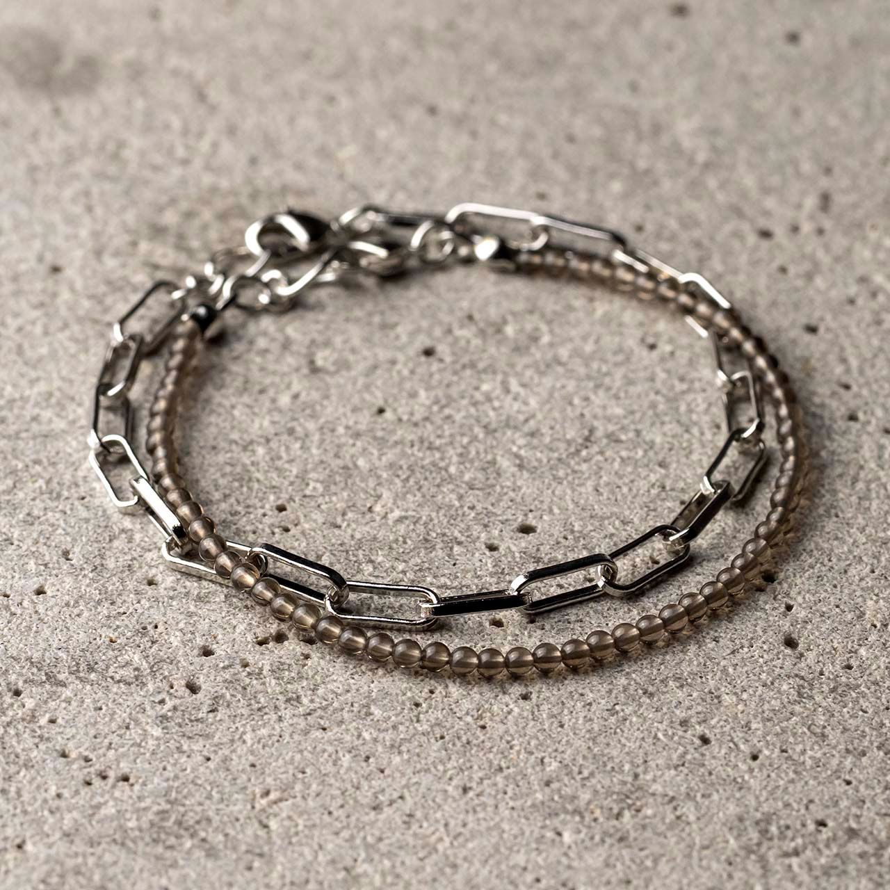 高品質ブラジル産スモーキークォーツ 極細ブレスレット / チェーン