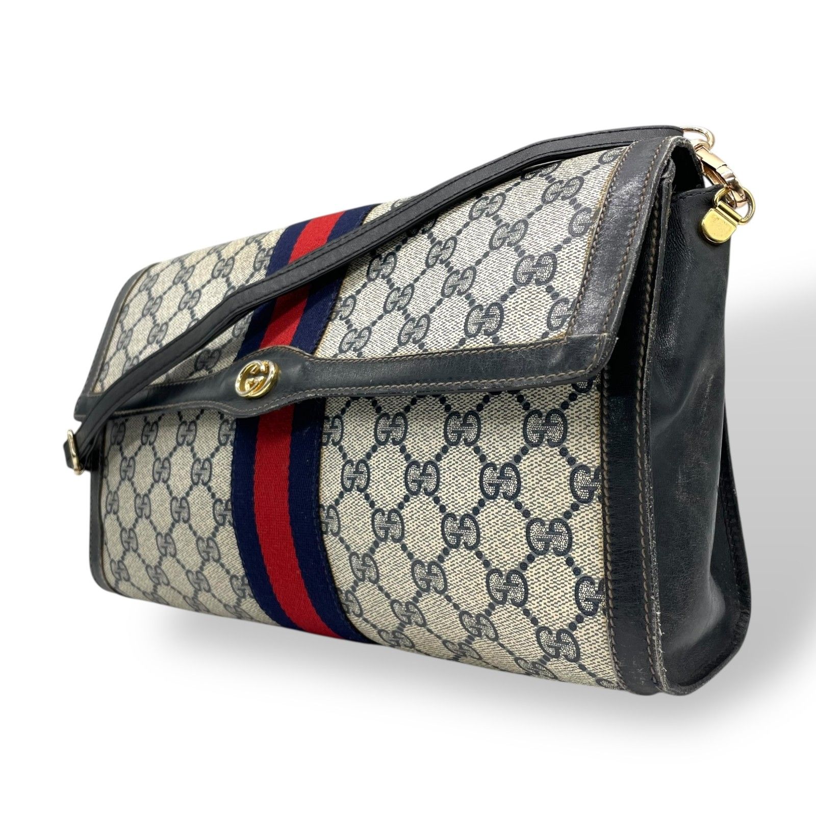 GUCCI グッチ GGスプリーム ショルダーバッグ ウェブライン グレー