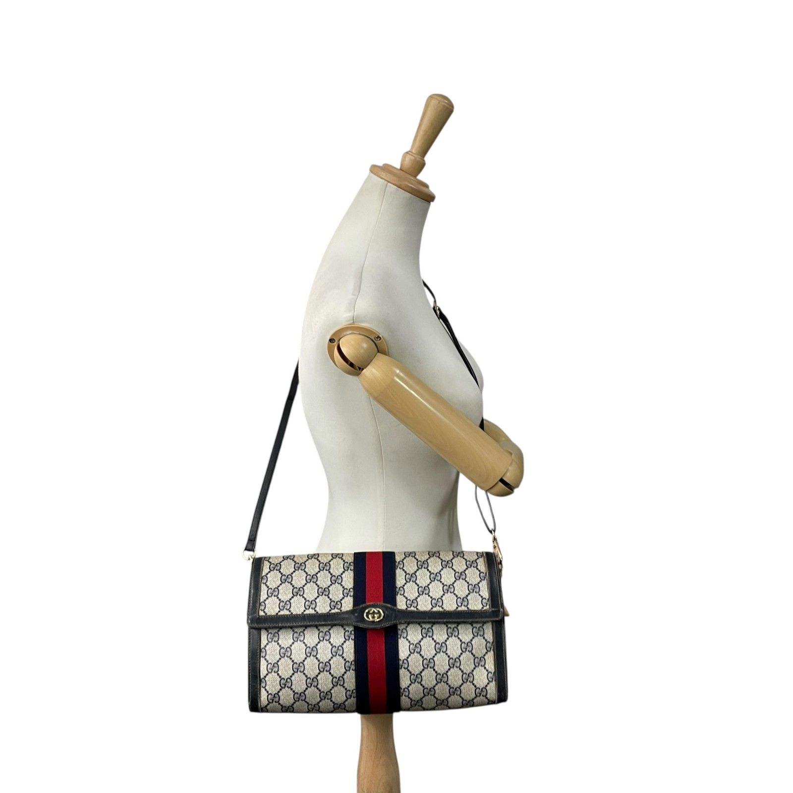 GUCCI グッチ GGスプリーム ショルダーバッグ ウェブライン グレー