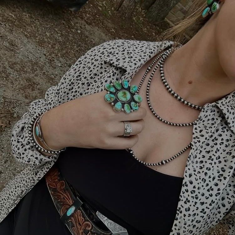 silver925ナバホパール×天然ターコイズのネックレス40.5cm rt'(oo