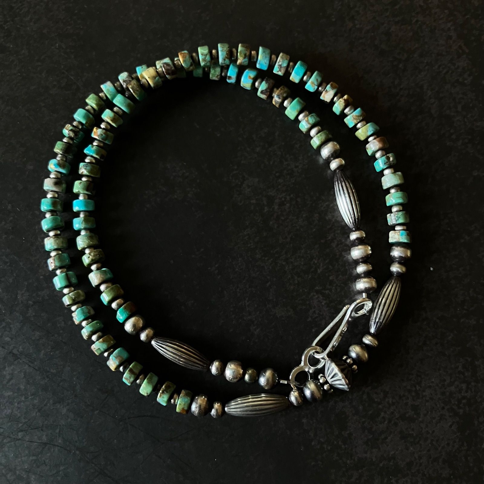 silver925ナバホパール×天然ターコイズのネックレス40.5cm rt'(oo