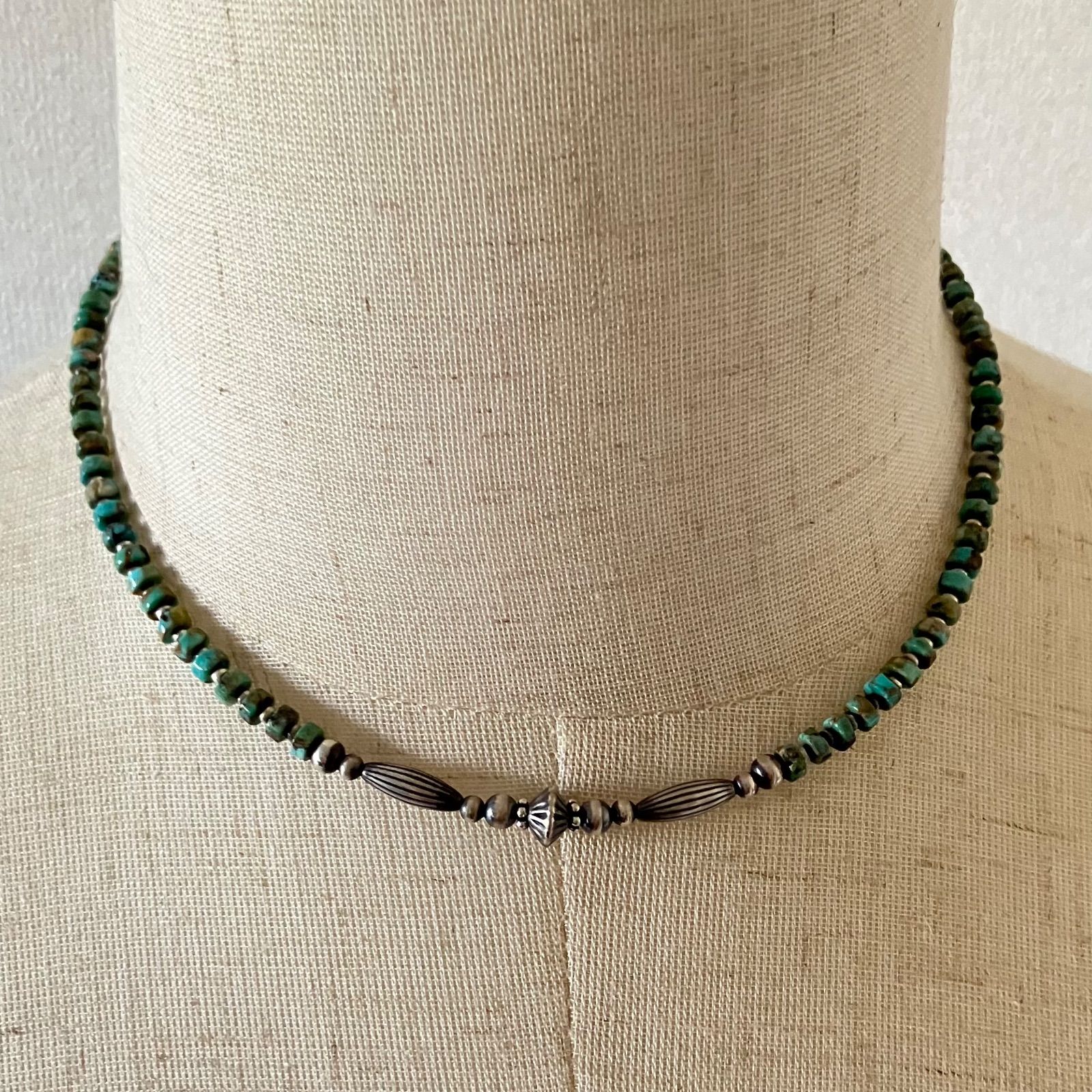 silver925ナバホパール×天然ターコイズのネックレス40.5cm rt'(oo